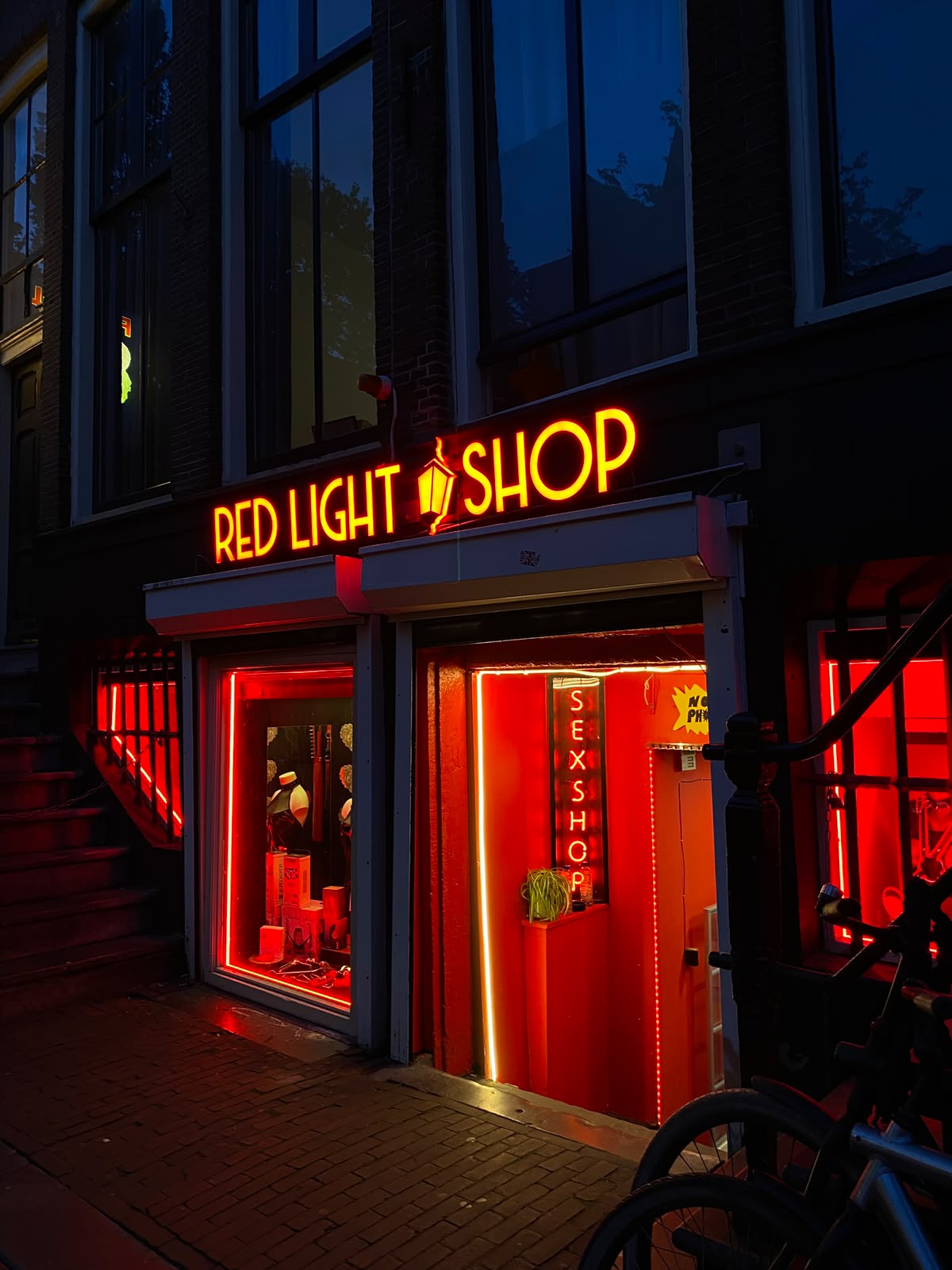 Red Light Shop sex shop with glowing red neon