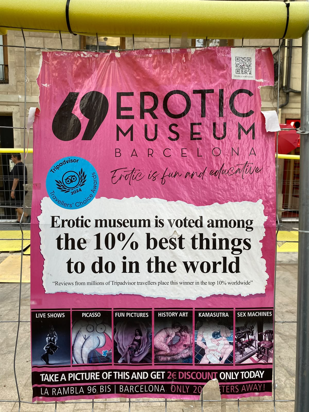 Pink poster of the Erotic Museum Barcelona: Erotic is fun and educative